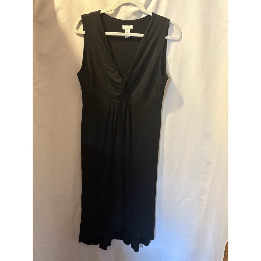 Chico's Black Sleeveless Dress Size 2 (L/12) V-Neck Gathered Waist Knee Length